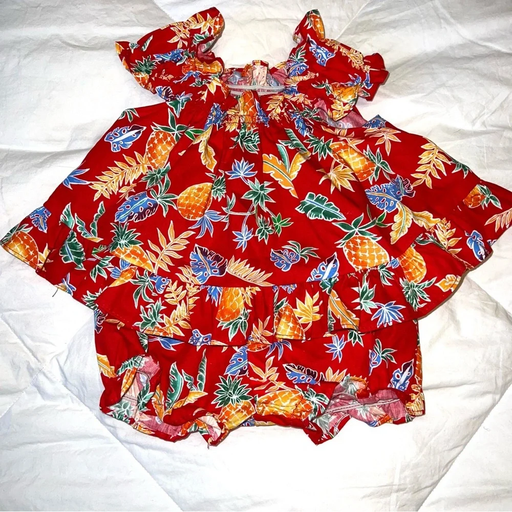 New with Tag RJC Hawaiian 2PC Infant Bloomer Set Red Floral Size 6M 100% Cotton